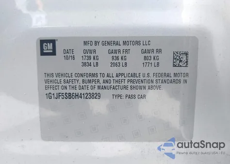 2017 Chevrolet Sonic Premier из США, поврежденный, VIN 1G1JF5SB6H4123829